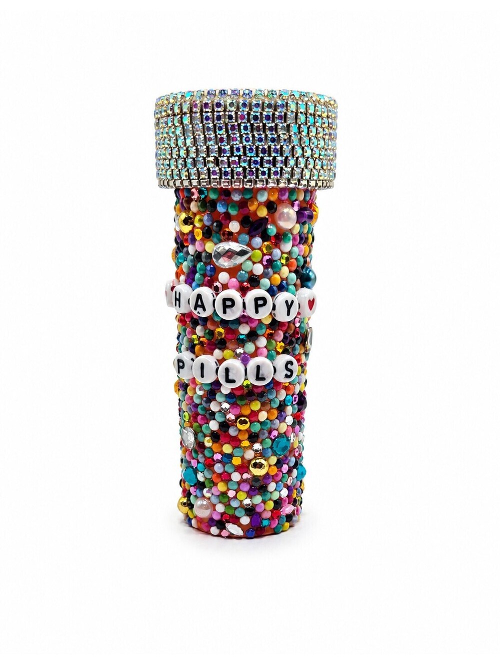 Handmade "Happy Pills" Rhinestone & Pearl Decorated Bottle